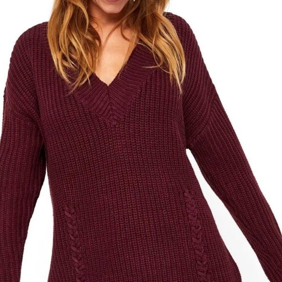 NEW Vero Moda Burgundy Wine Lace‎ Up Chunky Knit Sweater Jumper Glendora Small S - Picture 3 of 12